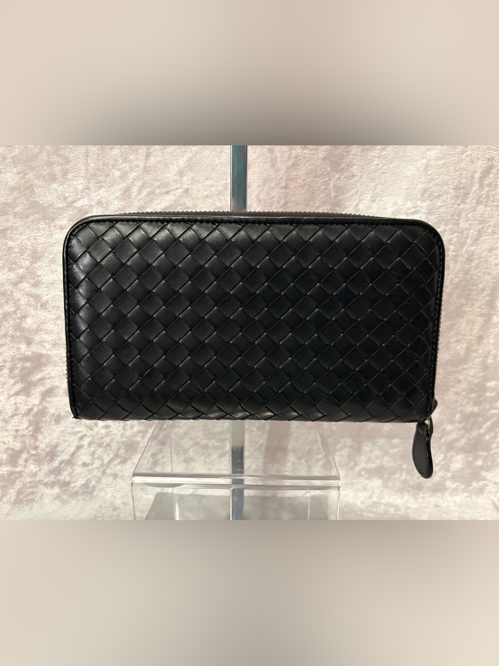 Bottega Veneta Intrecciato Continental Zip Around Wallet Black Authentic